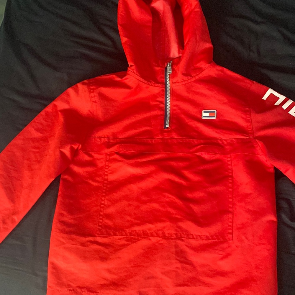 Boys Red Tommy Hilfiger windbreaker pull over jacket
